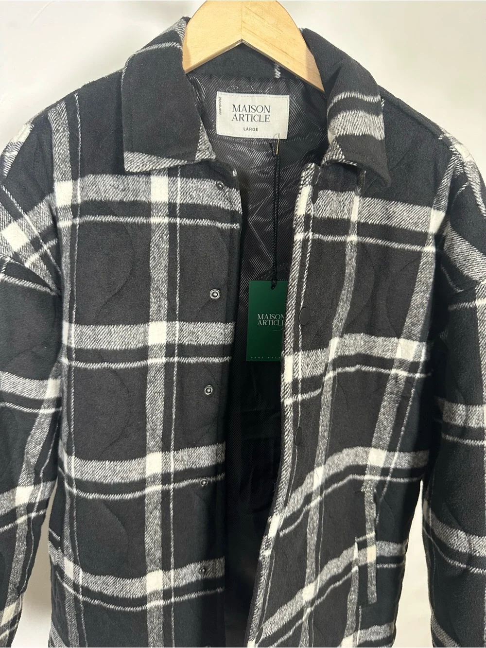 MAISON ARTICLE Quilted Plaid Overshirt - Black & White, NWT, Large